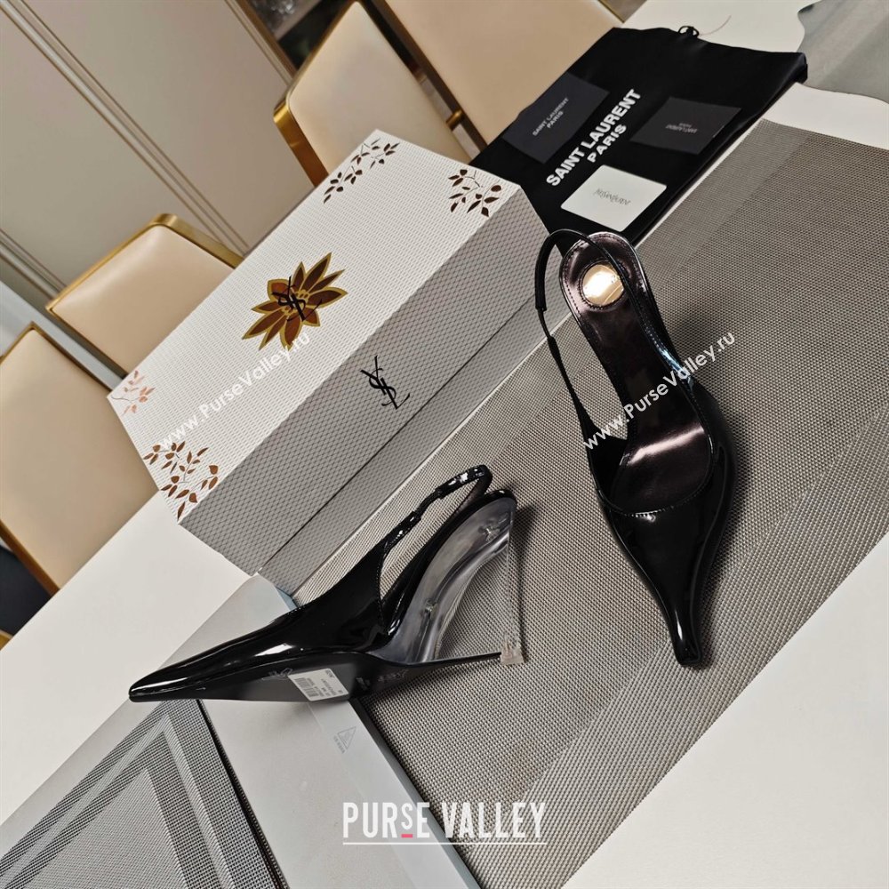 Saint Laurent Miller Wedges Pumps in Glazed Leather 9cm Heel Black 2025 (MD-25052212)