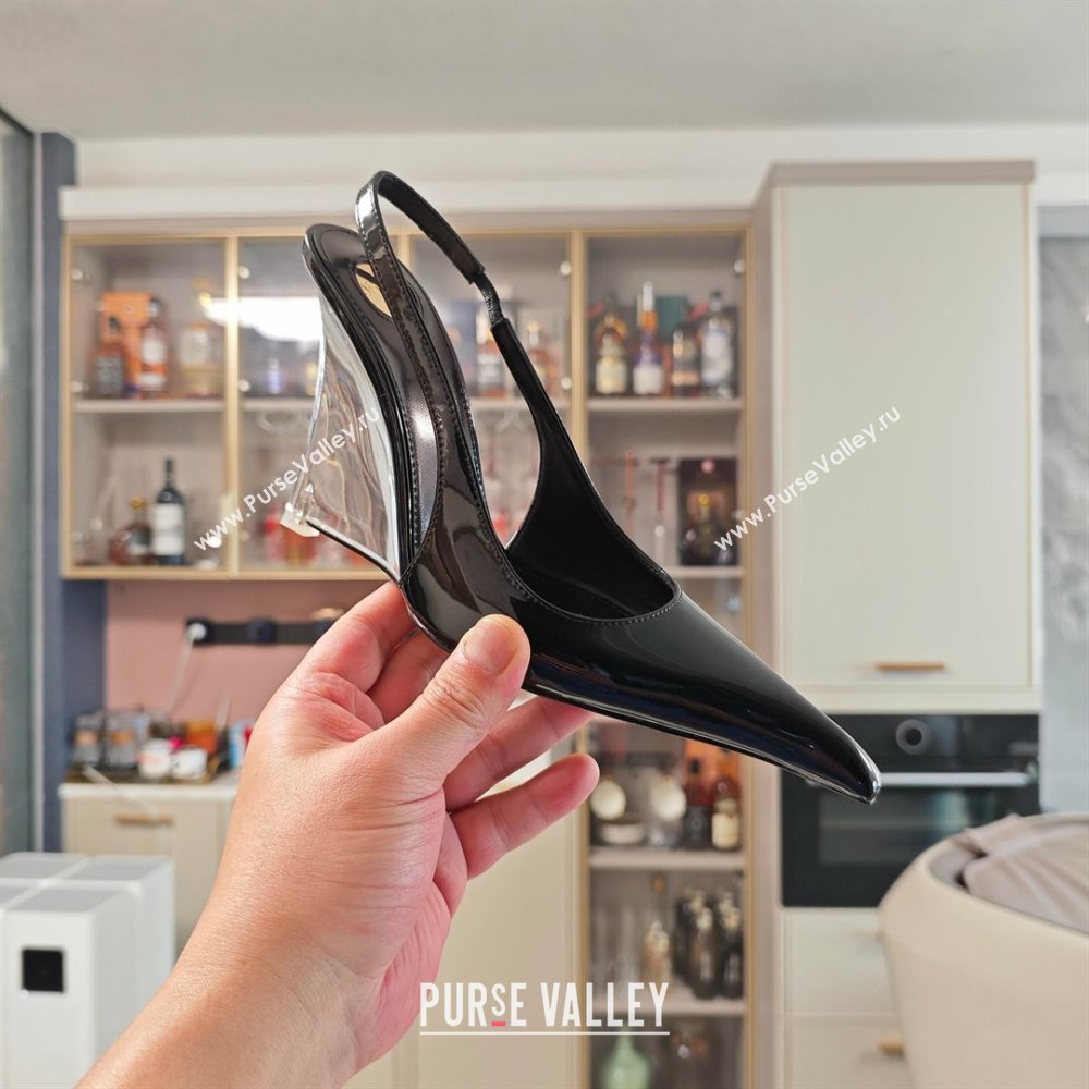Saint Laurent Miller Wedges Pumps in Glazed Leather 9cm Heel Black 2025 (MD-25052212)