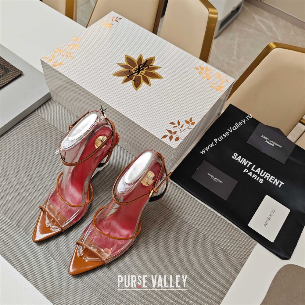Saint Laurent Vera Wedges in TPU and Patent Leather 10cm Heel Brown 2025 (MD-25052301)
