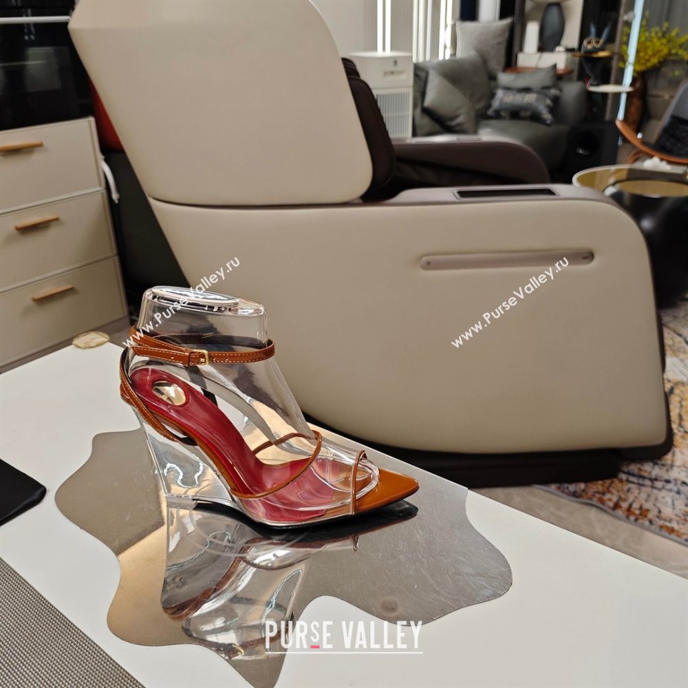 Saint Laurent Vera Wedges in TPU and Patent Leather 10cm Heel Brown 2025 (MD-25052301)