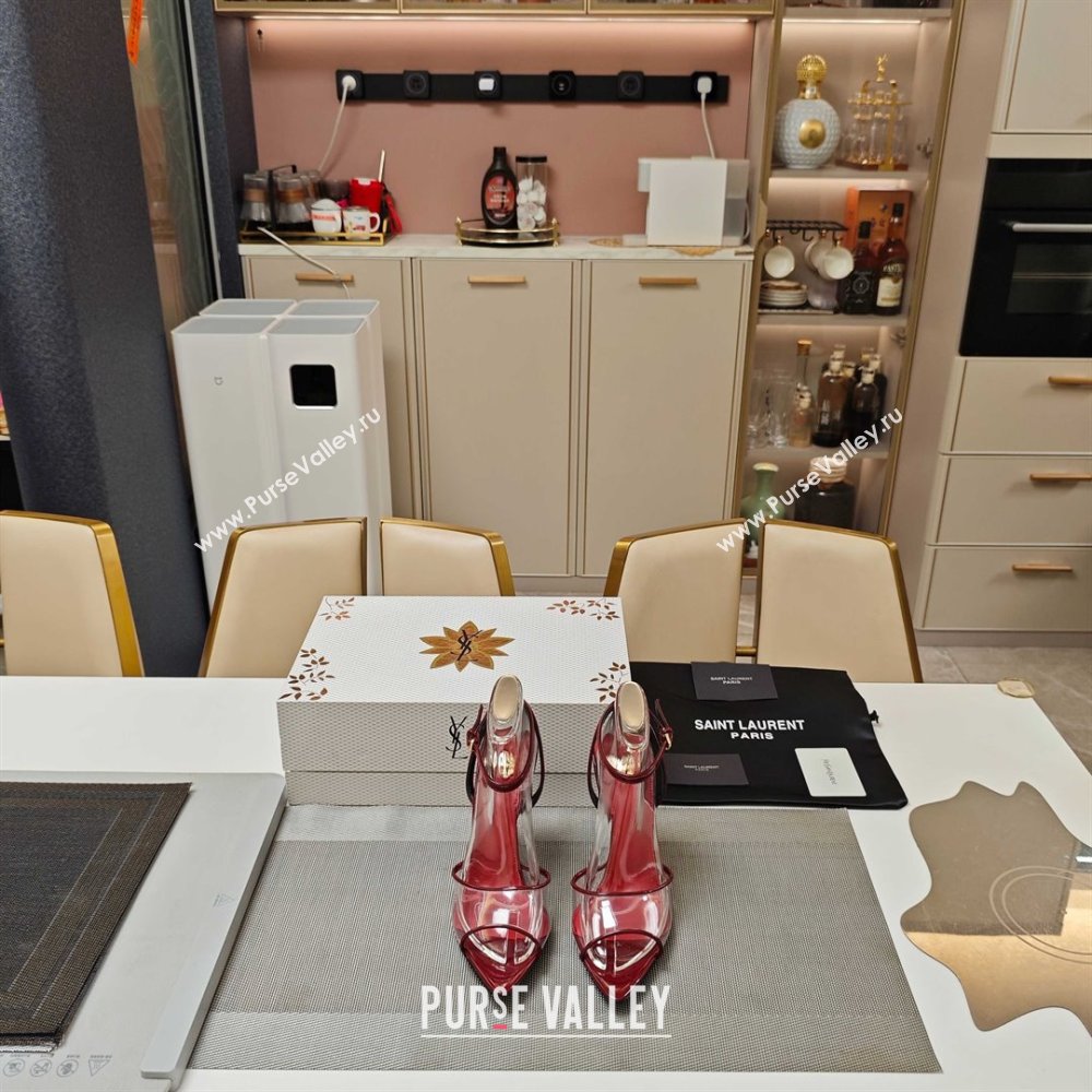 Saint Laurent Vera Wedges in TPU and Patent Leather 10cm Heel Burgundy 2025 (MD-25052302)