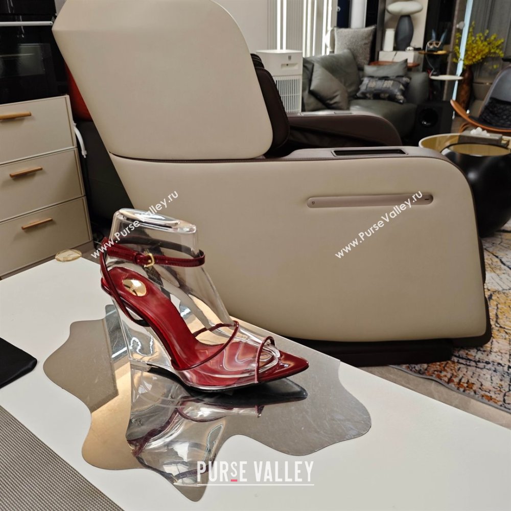 Saint Laurent Vera Wedges in TPU and Patent Leather 10cm Heel Burgundy 2025 (MD-25052302)