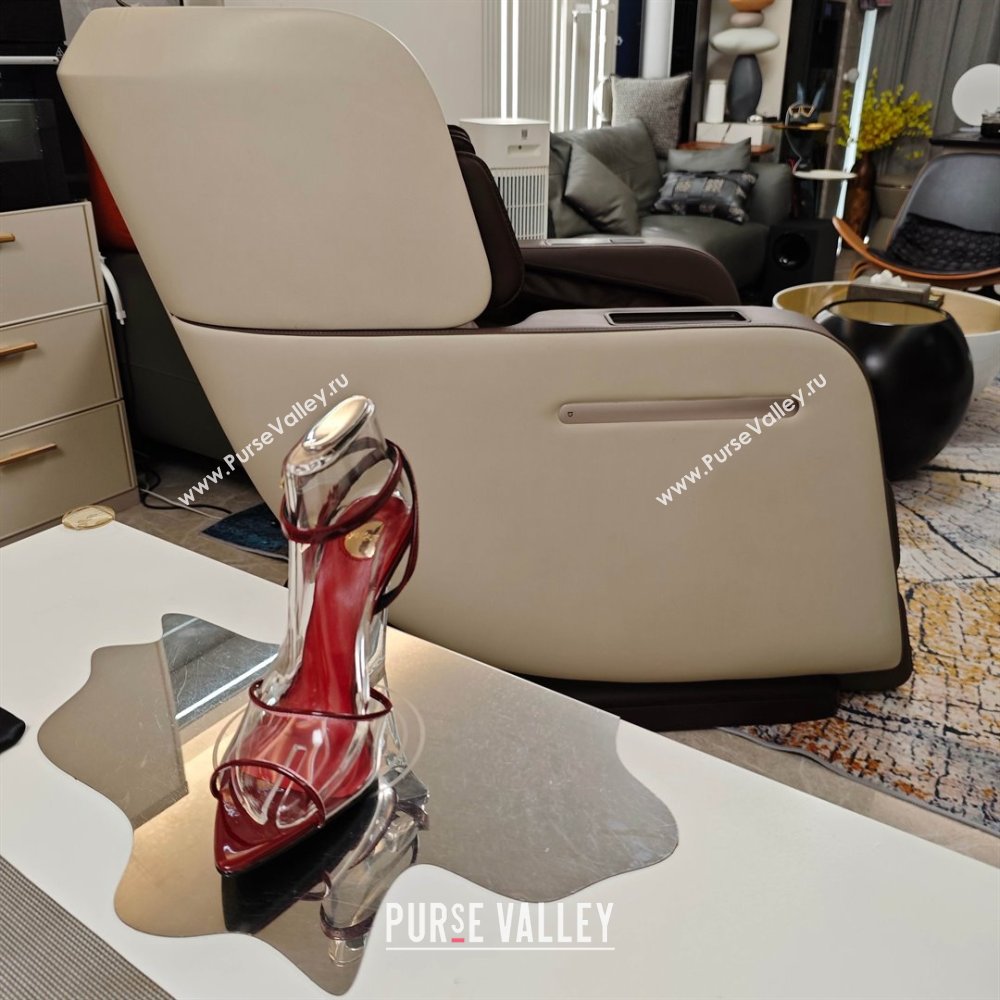 Saint Laurent Vera Wedges in TPU and Patent Leather 10cm Heel Burgundy 2025 (MD-25052302)