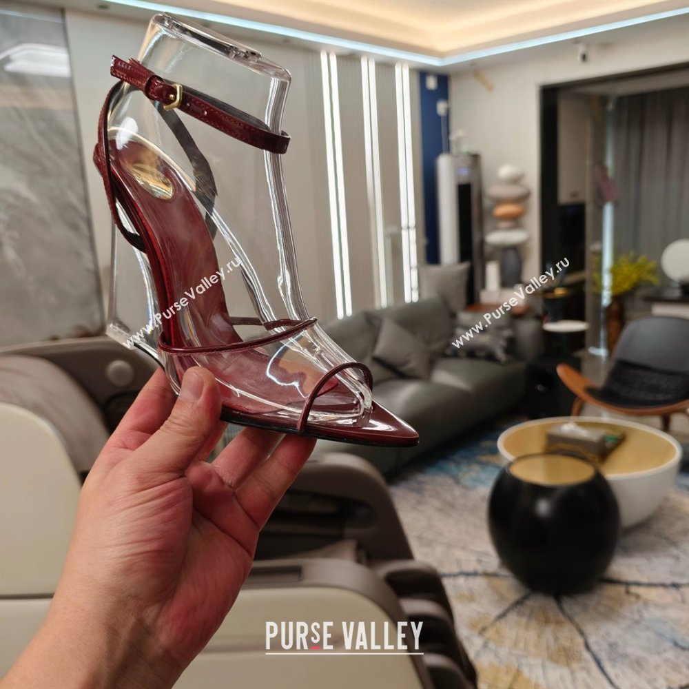 Saint Laurent Vera Wedges in TPU and Patent Leather 10cm Heel Burgundy 2025 (MD-25052302)