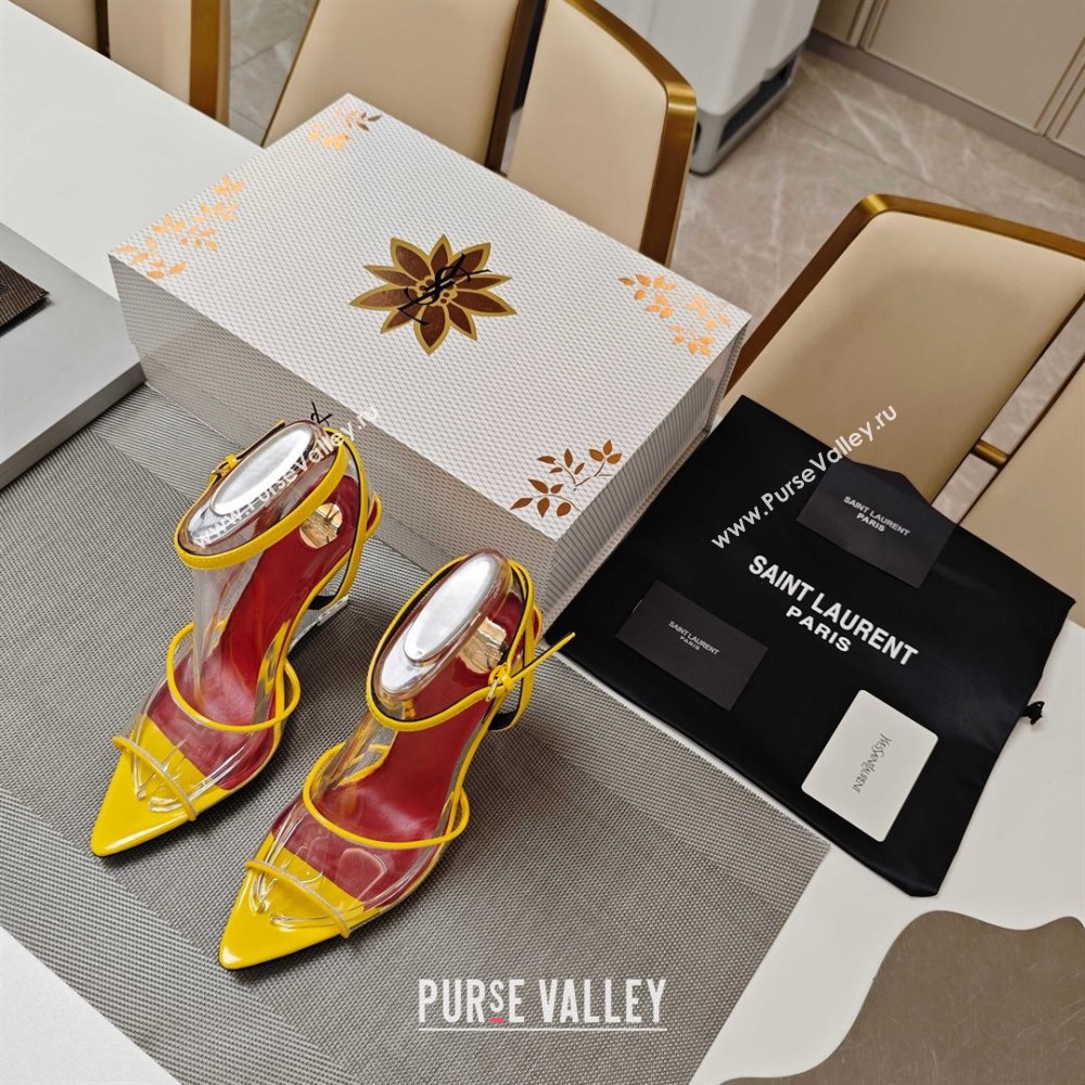 Saint Laurent Vera Wedges in TPU and Patent Leather 10cm Heel Yellow 2025 (MD-25052303)