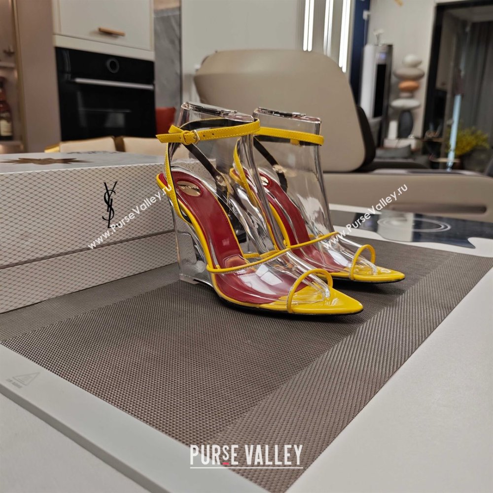 Saint Laurent Vera Wedges in TPU and Patent Leather 10cm Heel Yellow 2025 (MD-25052303)