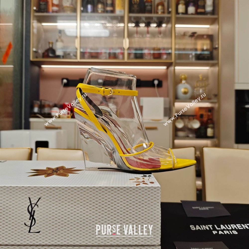 Saint Laurent Vera Wedges in TPU and Patent Leather 10cm Heel Yellow 2025 (MD-25052303)