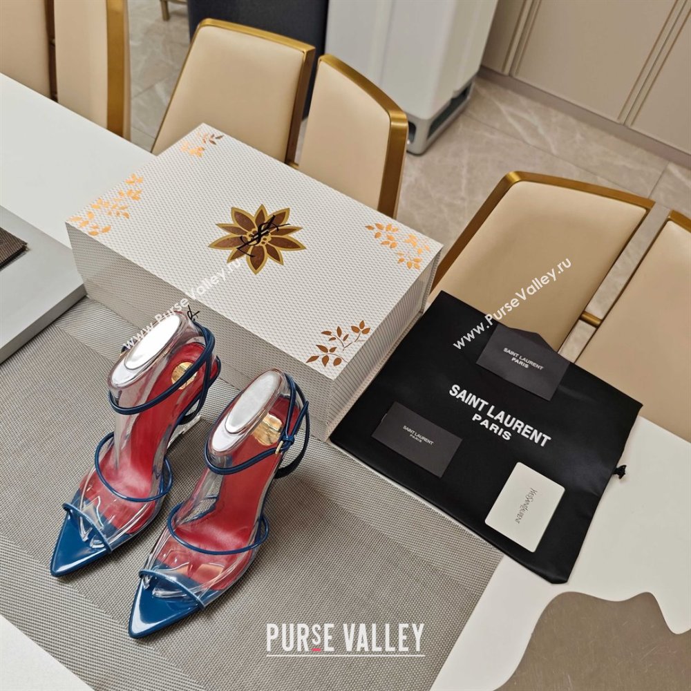 Saint Laurent Vera Wedges in TPU and Patent Leather 10cm Heel Blue 2025 (MD-25052304)