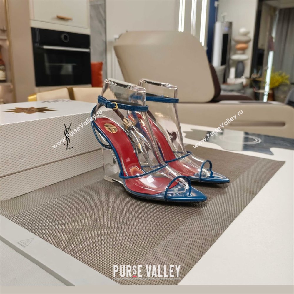 Saint Laurent Vera Wedges in TPU and Patent Leather 10cm Heel Blue 2025 (MD-25052304)