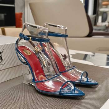 Saint Laurent Vera Wedges in TPU and Patent Leather 10cm Heel Blue 2025 (MD-25052304)