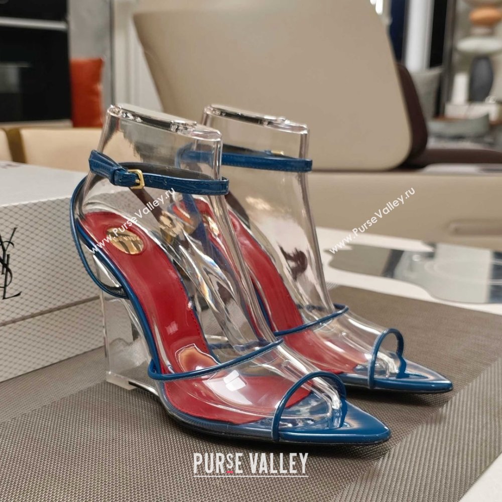 Saint Laurent Vera Wedges in TPU and Patent Leather 10cm Heel Blue 2025 (MD-25052304)