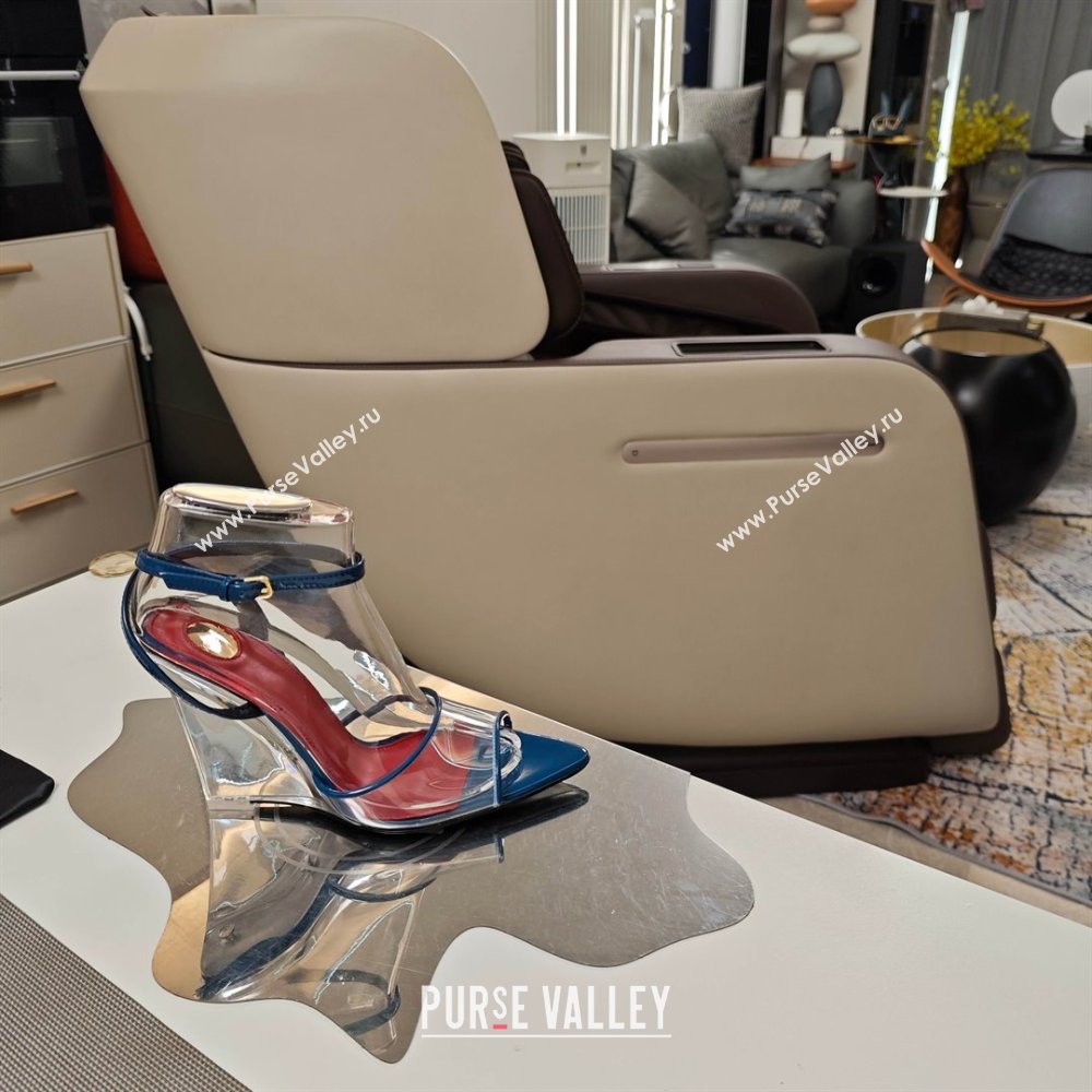 Saint Laurent Vera Wedges in TPU and Patent Leather 10cm Heel Blue 2025 (MD-25052304)