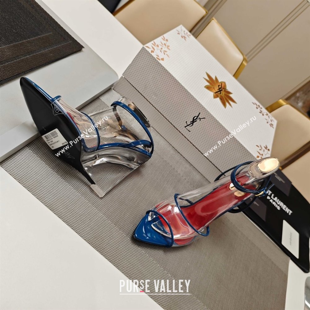 Saint Laurent Vera Wedges in TPU and Patent Leather 10cm Heel Blue 2025 (MD-25052304)