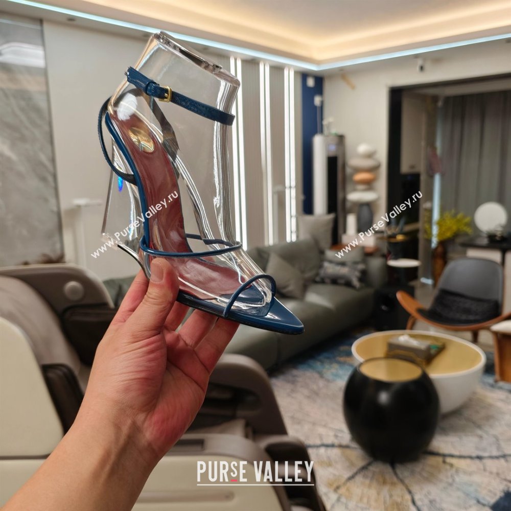 Saint Laurent Vera Wedges in TPU and Patent Leather 10cm Heel Blue 2025 (MD-25052304)