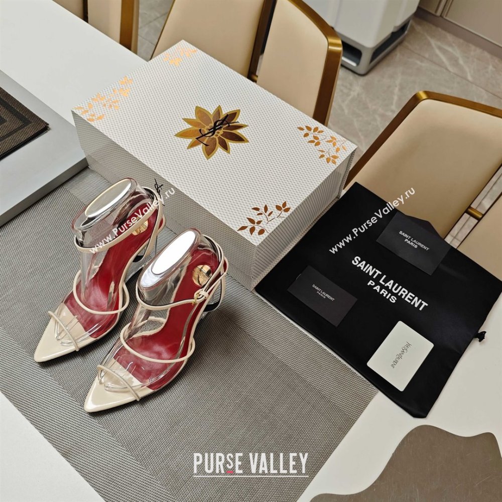 Saint Laurent Vera Wedges in TPU and Patent Leather 10cm Heel Beige 2025 (MD-25052305)