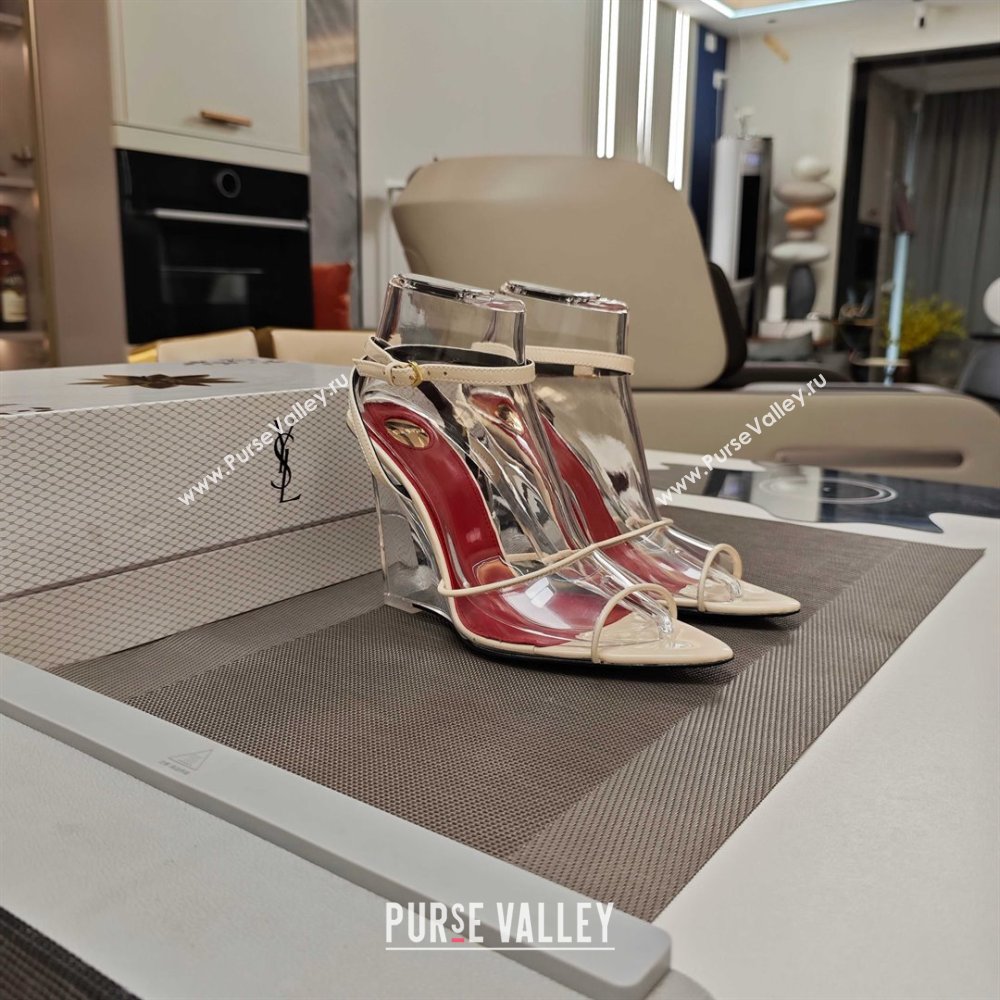 Saint Laurent Vera Wedges in TPU and Patent Leather 10cm Heel Beige 2025 (MD-25052305)