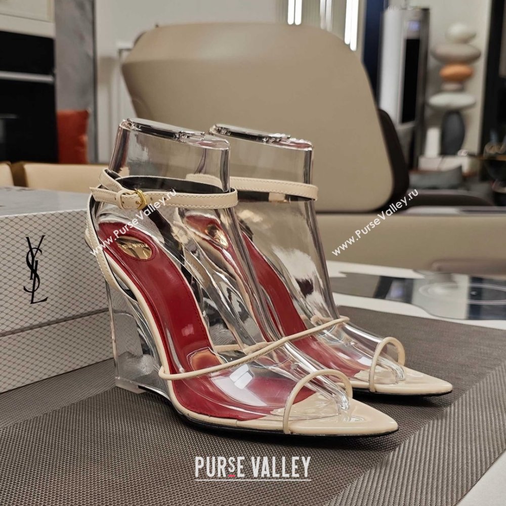Saint Laurent Vera Wedges in TPU and Patent Leather 10cm Heel Beige 2025 (MD-25052305)