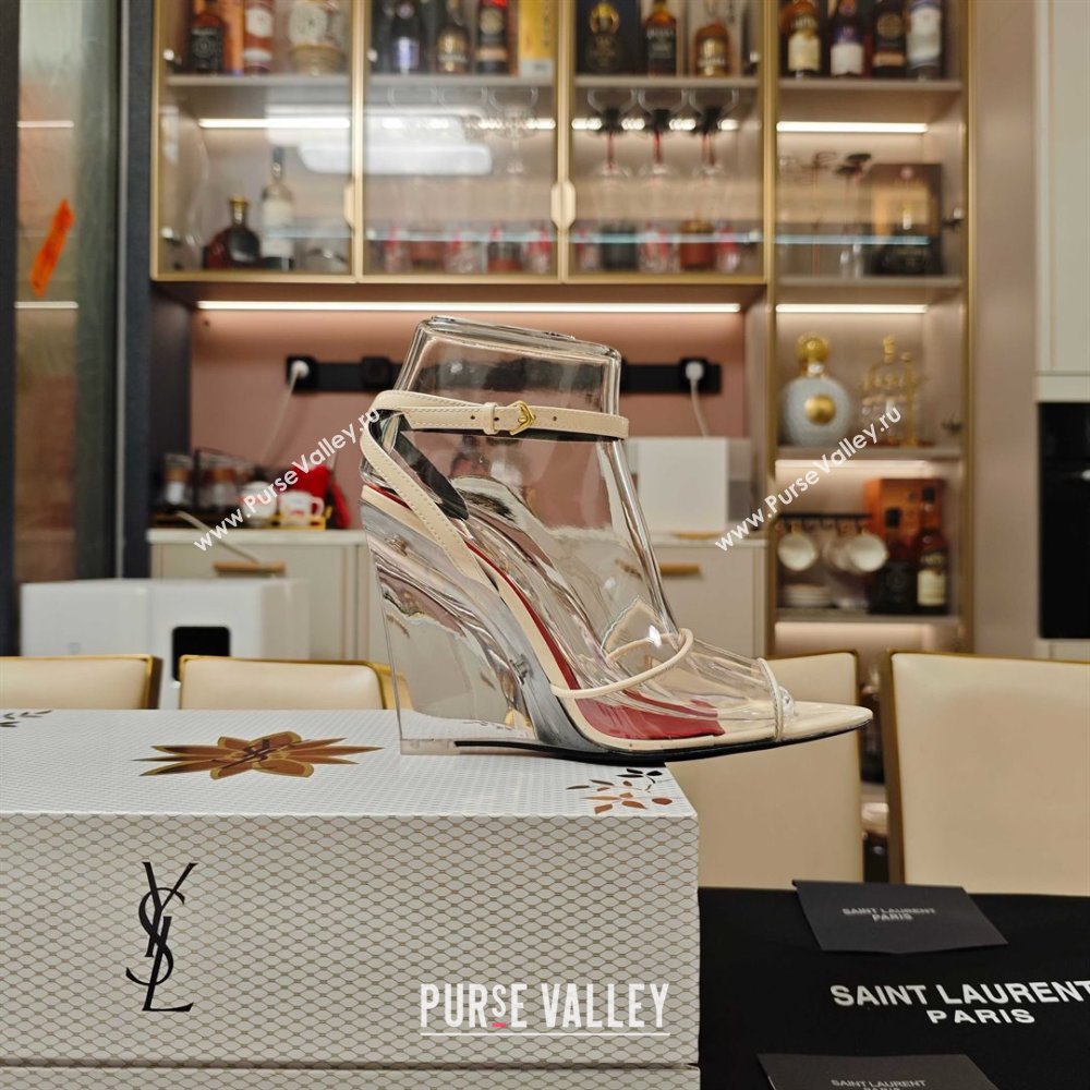 Saint Laurent Vera Wedges in TPU and Patent Leather 10cm Heel Beige 2025 (MD-25052305)