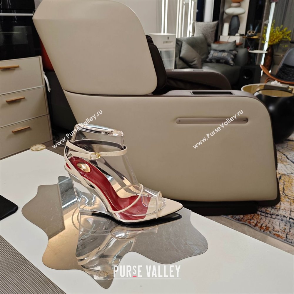 Saint Laurent Vera Wedges in TPU and Patent Leather 10cm Heel Beige 2025 (MD-25052305)