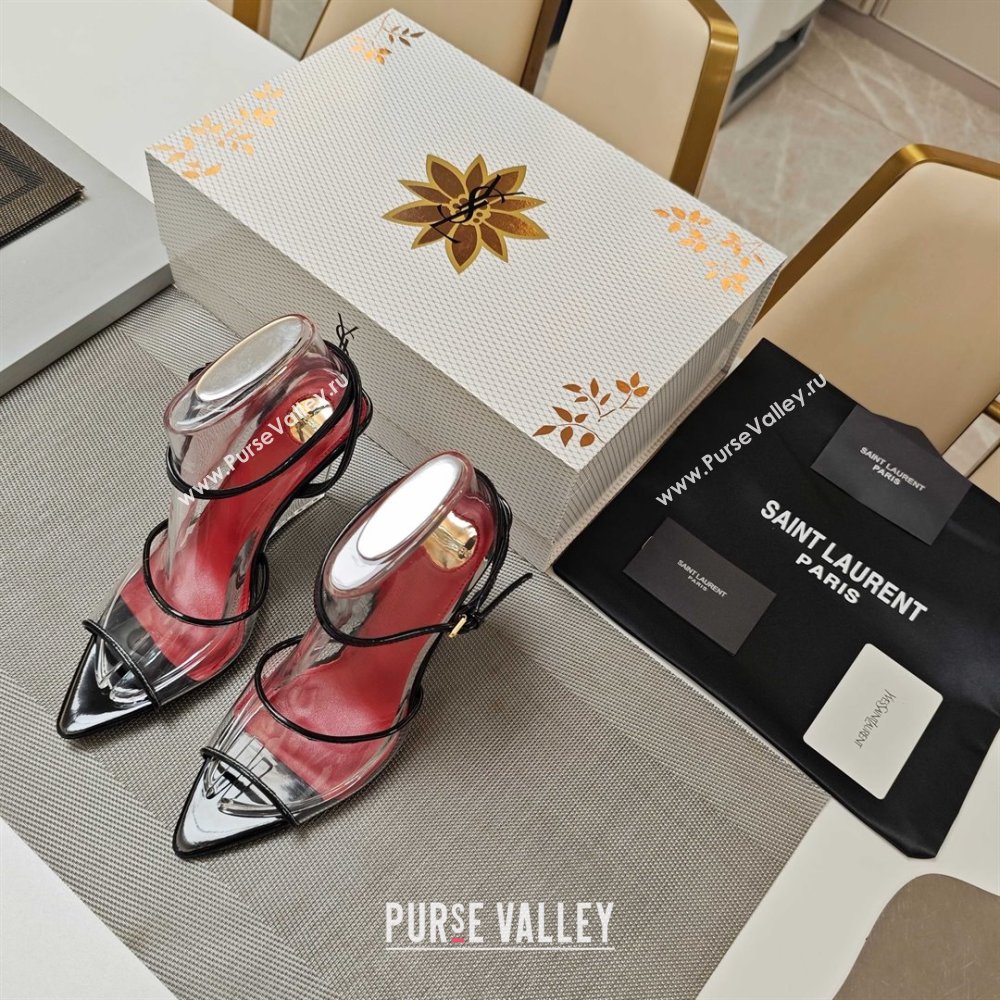 Saint Laurent Vera Wedges in TPU and Patent Leather 10cm Heel Black 2025 (MD-25052306)