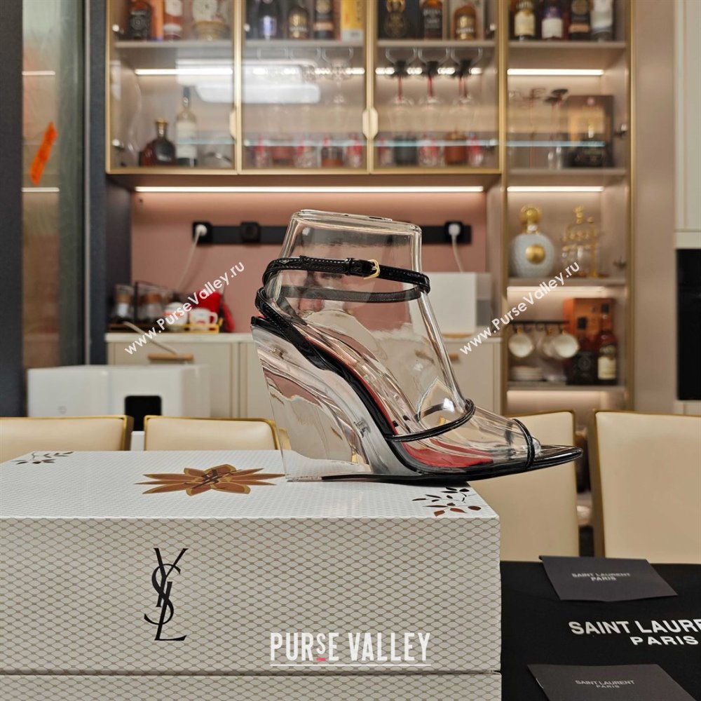 Saint Laurent Vera Wedges in TPU and Patent Leather 10cm Heel Black 2025 (MD-25052306)