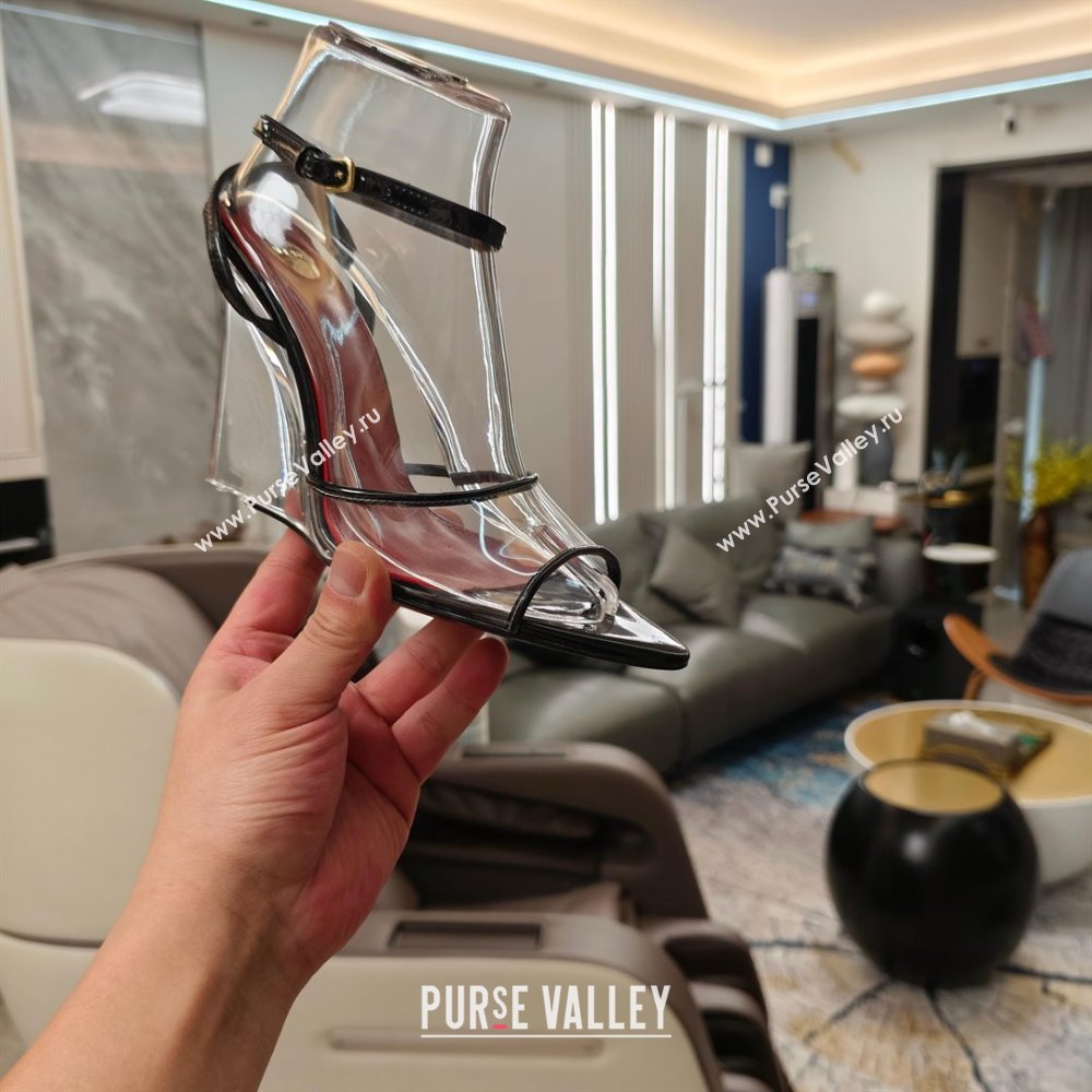 Saint Laurent Vera Wedges in TPU and Patent Leather 10cm Heel Black 2025 (MD-25052306)