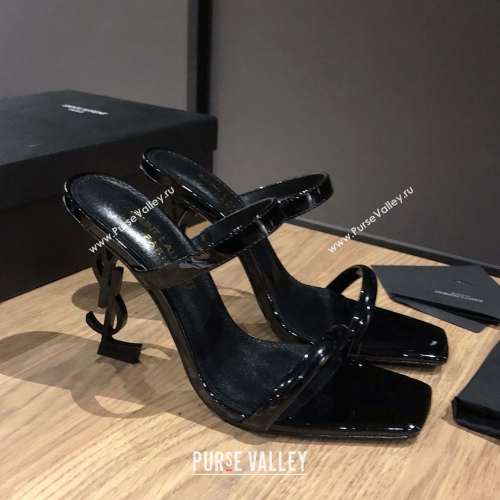 Saint Laurent Mules Sandals in Patent Leather 10.5cm Heel Black 2025 (MD-25052307)