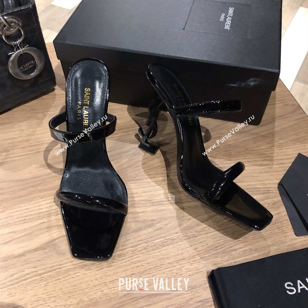 Saint Laurent Mules Sandals in Patent Leather 10.5cm Heel Black 2025 (MD-25052307)