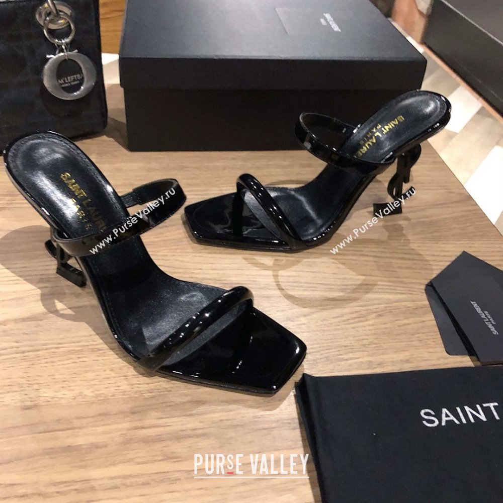 Saint Laurent Mules Sandals in Patent Leather 10.5cm Heel Black 2025 (MD-25052307)