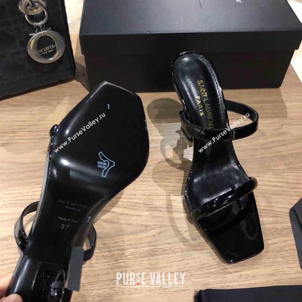 Saint Laurent Mules Sandals in Patent Leather 10.5cm Heel Black 2025 (MD-25052307)