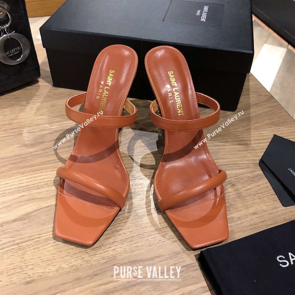 Saint Laurent Mules Sandals in Smooth Leather 10.5cm Heel Brown 2025 (MD-25052308)