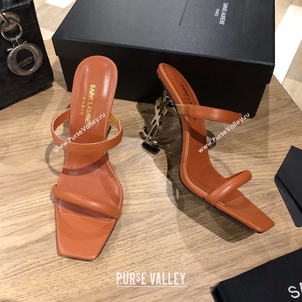 Saint Laurent Mules Sandals in Smooth Leather 10.5cm Heel Brown 2025 (MD-25052308)