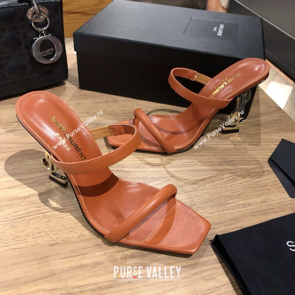 Saint Laurent Mules Sandals in Smooth Leather 10.5cm Heel Brown 2025 (MD-25052308)