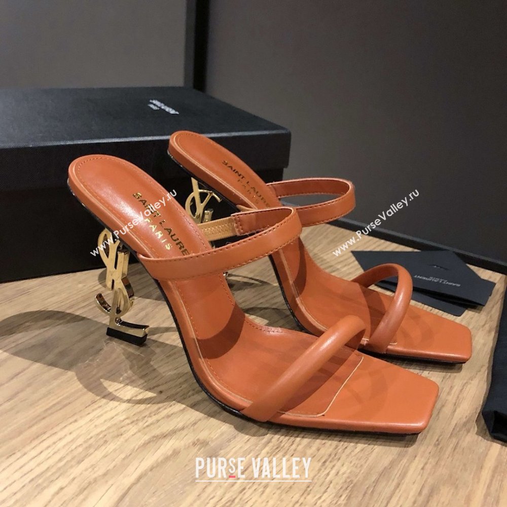 Saint Laurent Mules Sandals in Smooth Leather 10.5cm Heel Brown 2025 (MD-25052308)
