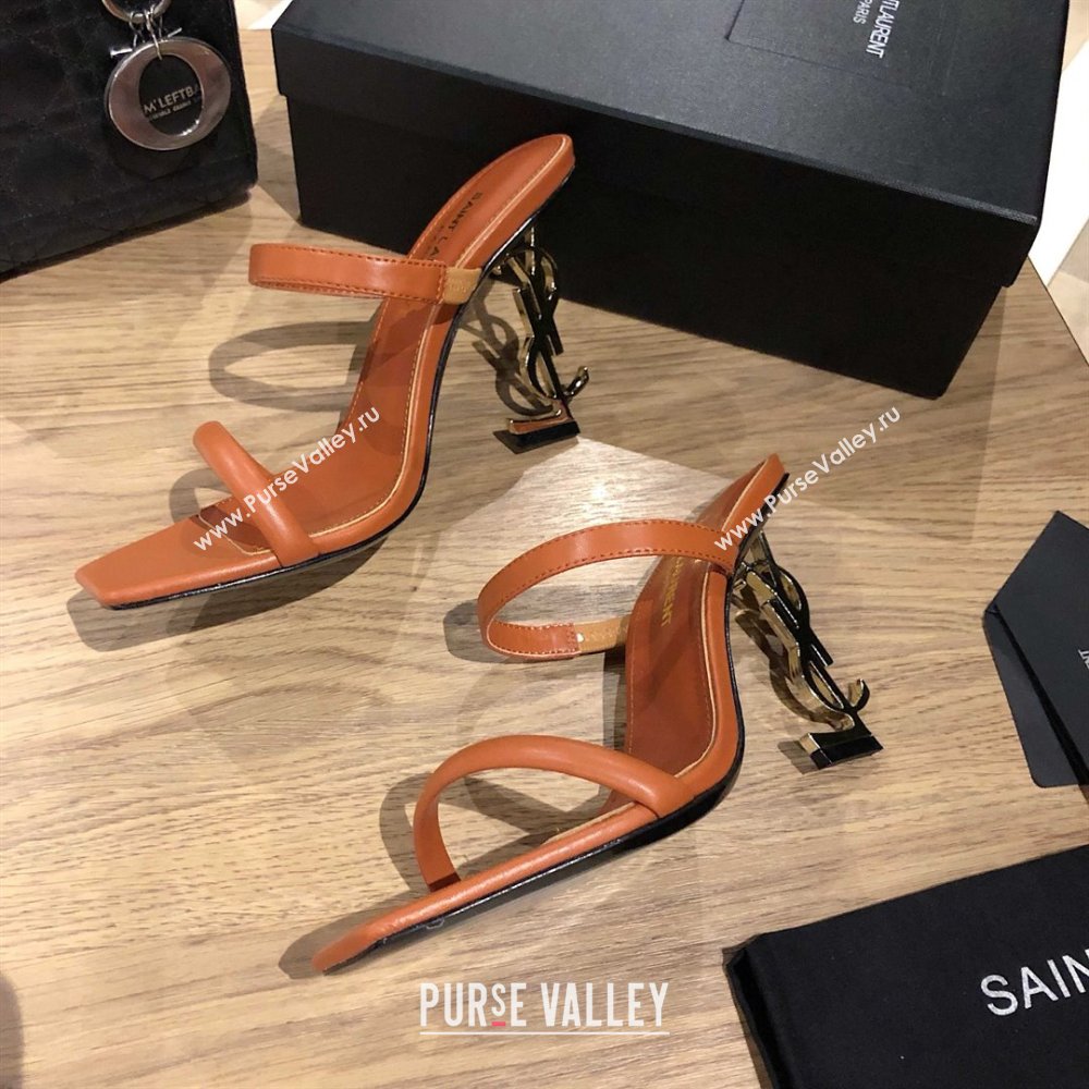 Saint Laurent Mules Sandals in Smooth Leather 10.5cm Heel Brown 2025 (MD-25052308)