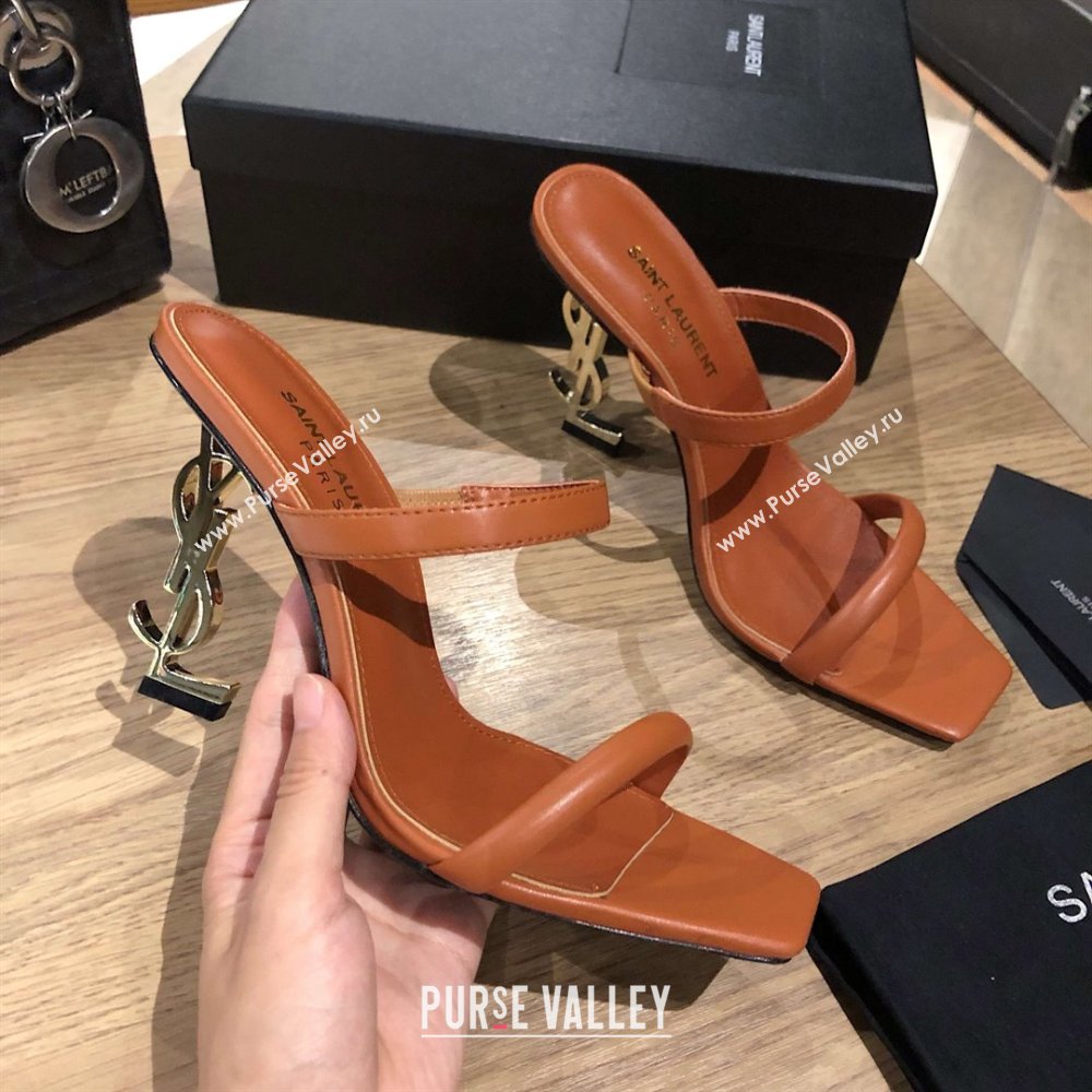 Saint Laurent Mules Sandals in Smooth Leather 10.5cm Heel Brown 2025 (MD-25052308)