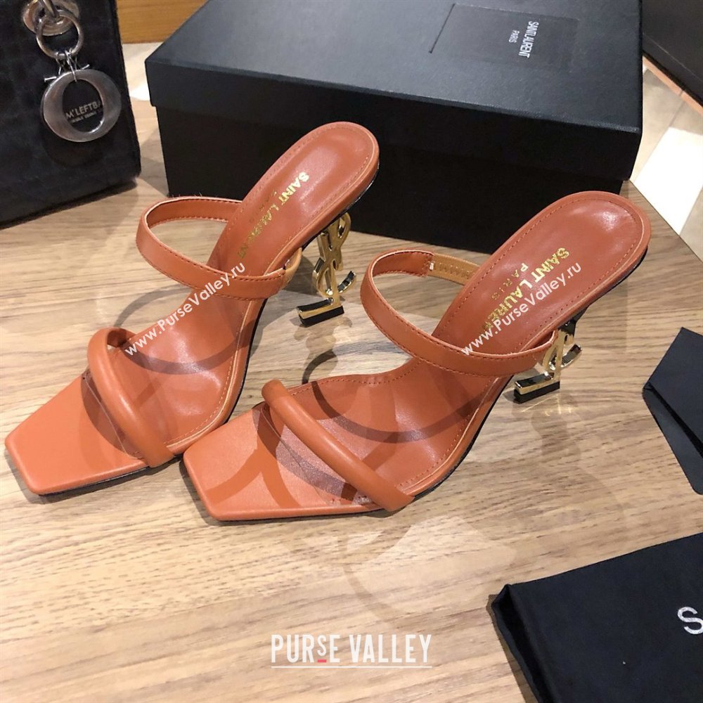 Saint Laurent Mules Sandals in Smooth Leather 10.5cm Heel Brown 2025 (MD-25052308)