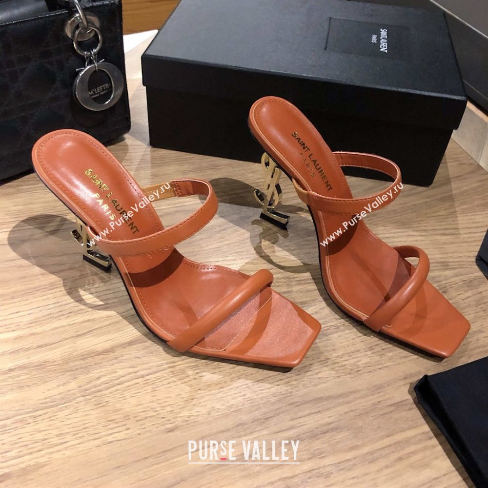 Saint Laurent Mules Sandals in Smooth Leather 10.5cm Heel Brown 2025 (MD-25052308)