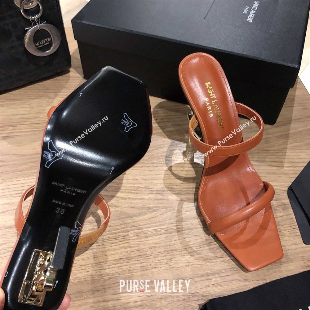 Saint Laurent Mules Sandals in Smooth Leather 10.5cm Heel Brown 2025 (MD-25052308)