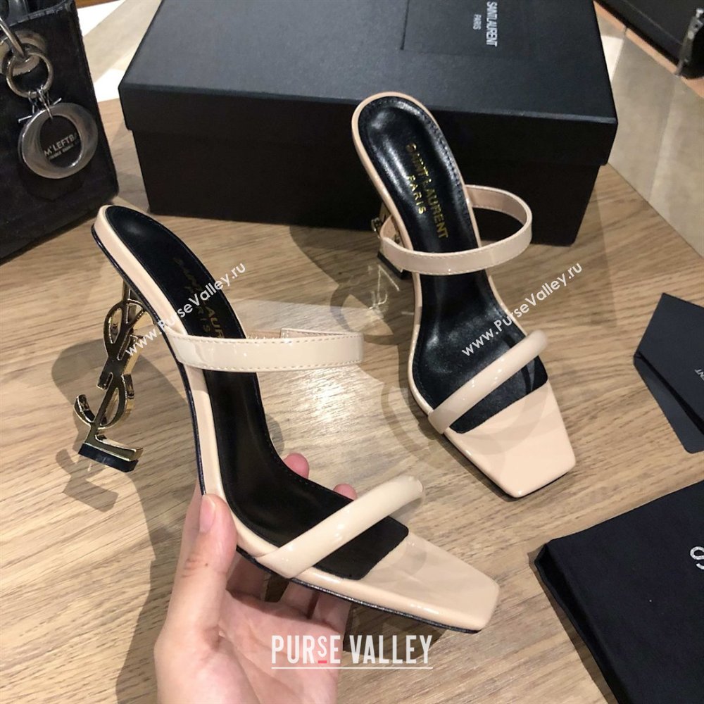 Saint Laurent Mules Sandals in Patent Leather 10.5cm Heel Beige 2025 (MD-25052309)
