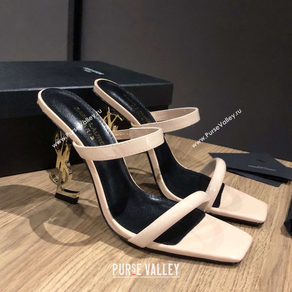 Saint Laurent Mules Sandals in Patent Leather 10.5cm Heel Beige 2025 (MD-25052309)