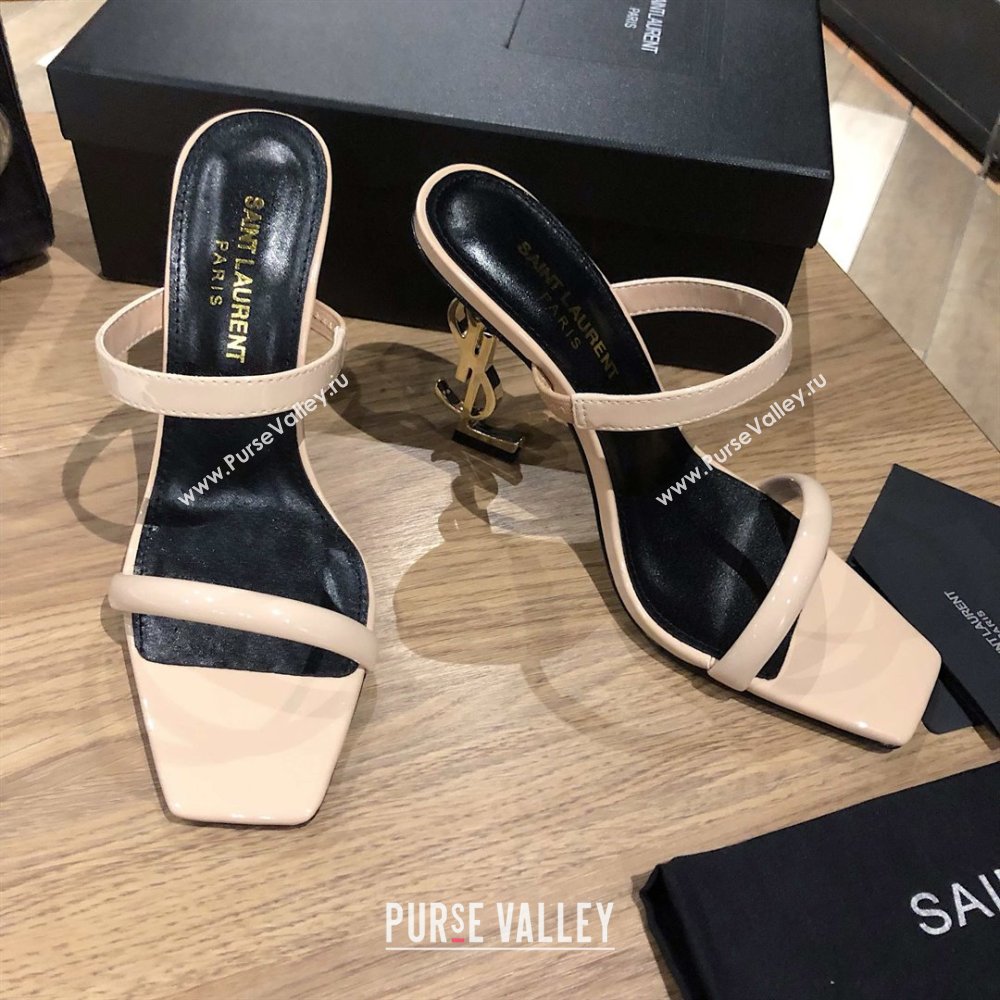 Saint Laurent Mules Sandals in Patent Leather 10.5cm Heel Beige 2025 (MD-25052309)