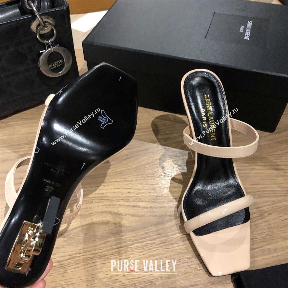 Saint Laurent Mules Sandals in Patent Leather 10.5cm Heel Beige 2025 (MD-25052309)