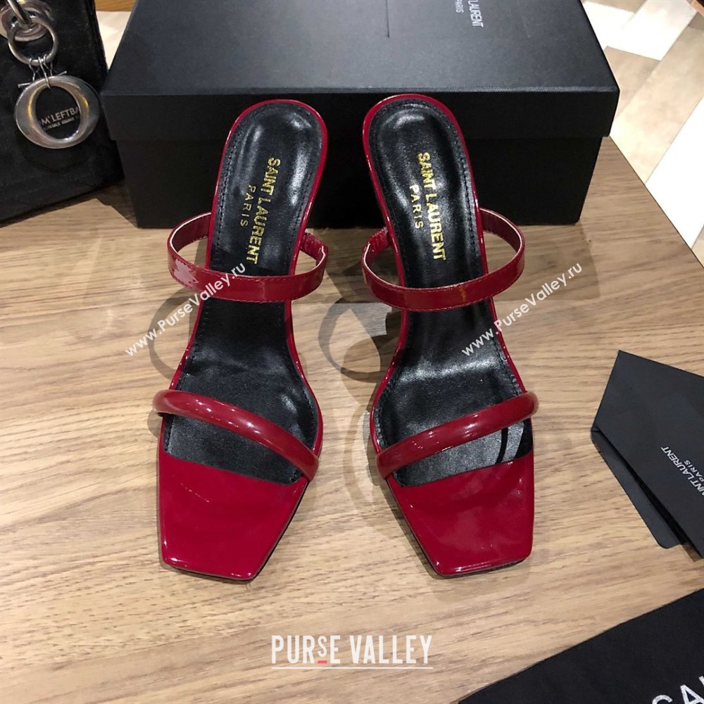 Saint Laurent Mules Sandals in Patent Leather 10.5cm Heel Burgundy 2025 (MD-25052311)