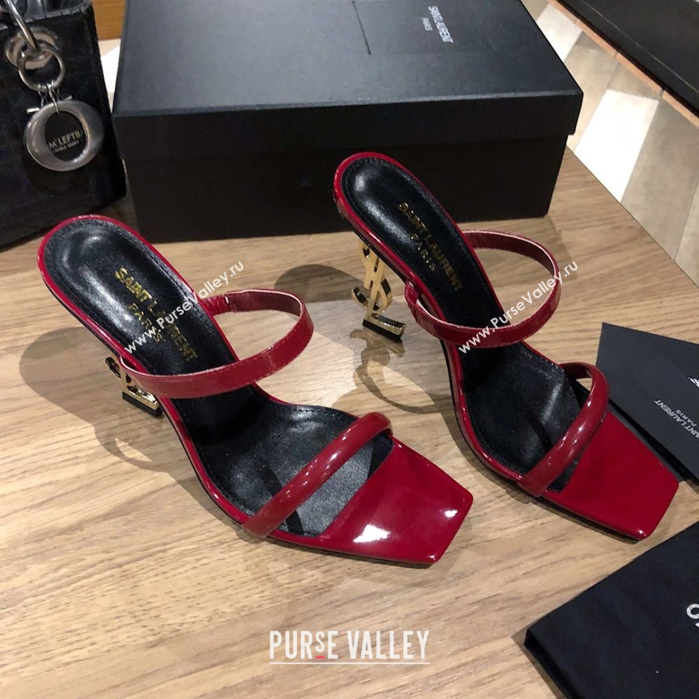 Saint Laurent Mules Sandals in Patent Leather 10.5cm Heel Burgundy 2025 (MD-25052311)