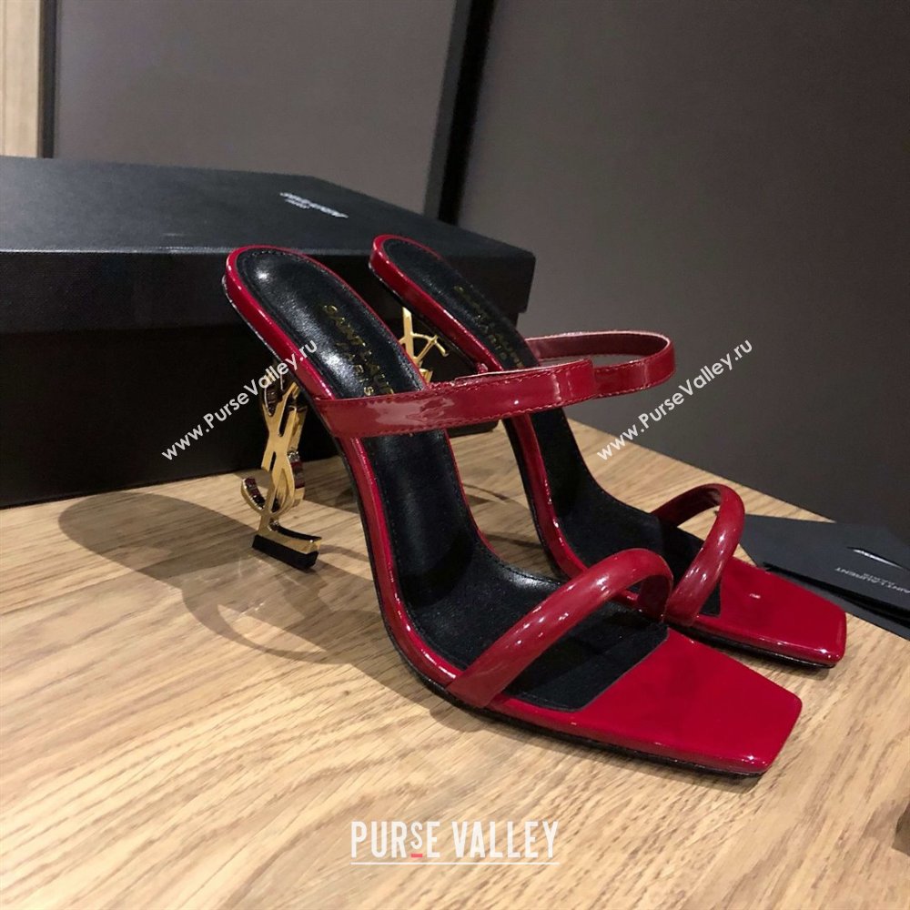 Saint Laurent Mules Sandals in Patent Leather 10.5cm Heel Burgundy 2025 (MD-25052311)
