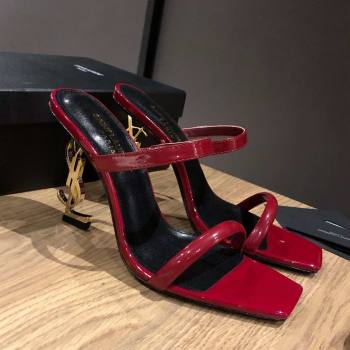 Saint Laurent Mules Sandals in Patent Leather 10.5cm Heel Burgundy 2025 (MD-25052311)