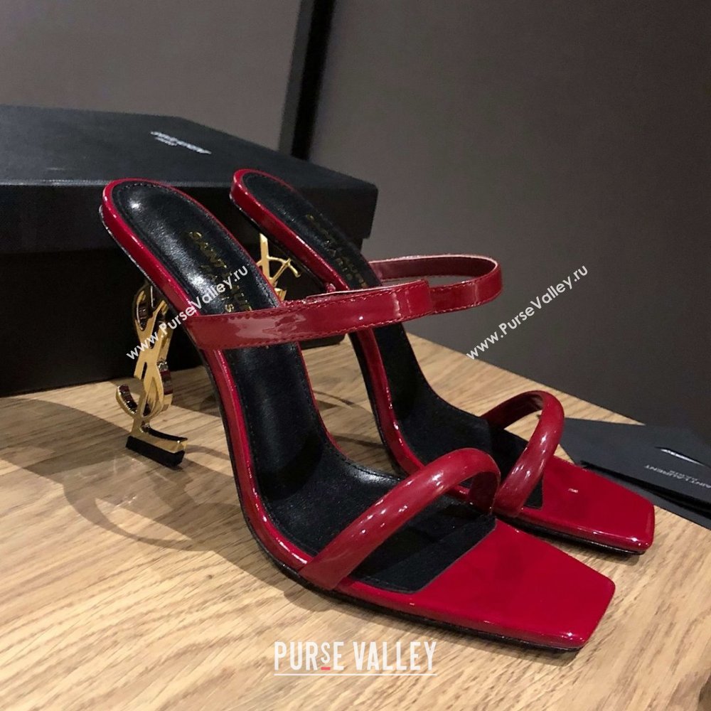 Saint Laurent Mules Sandals in Patent Leather 10.5cm Heel Burgundy 2025 (MD-25052311)