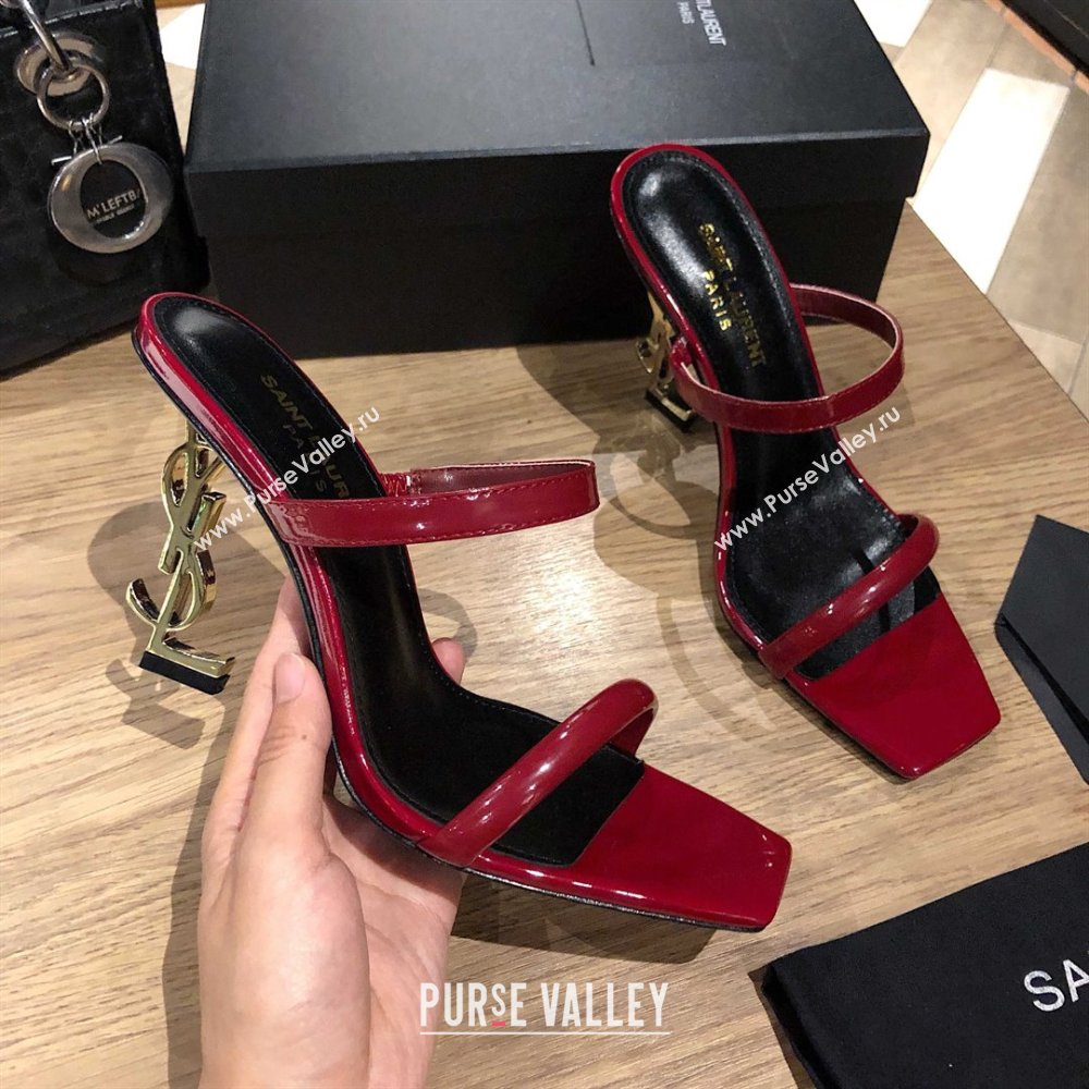 Saint Laurent Mules Sandals in Patent Leather 10.5cm Heel Burgundy 2025 (MD-25052311)