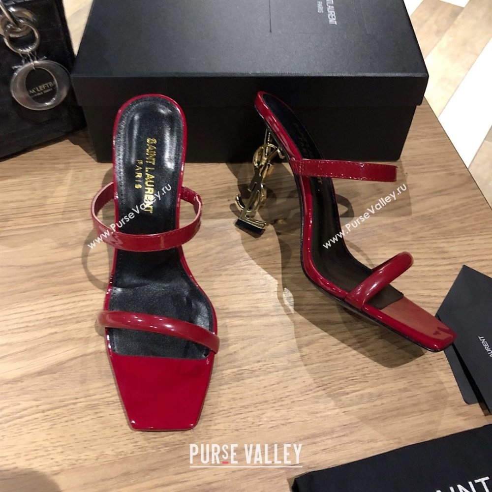 Saint Laurent Mules Sandals in Patent Leather 10.5cm Heel Burgundy 2025 (MD-25052311)